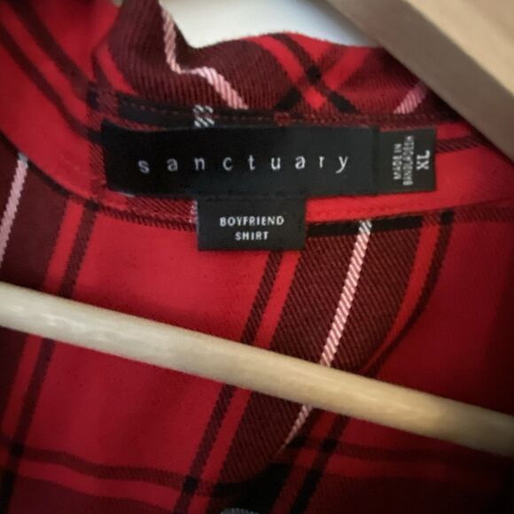 Sanctuary Shirt Women's Red Black Plaid Button Up / Snaps Boyfriend Shirt XL S - Picture 6 of 9